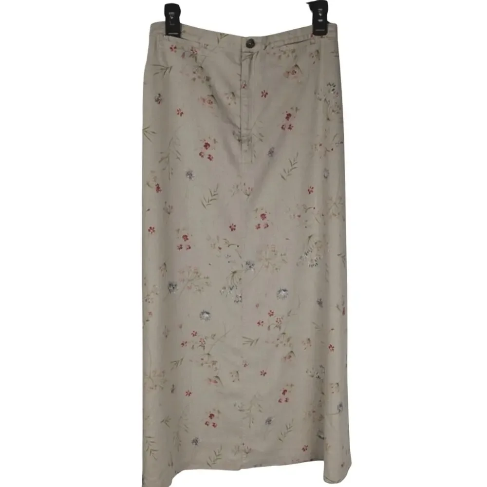 Vtge Liz Claiborne Y2K Beige linen blend skirt Waist29-31 Sz 12 Maxi A line EUC